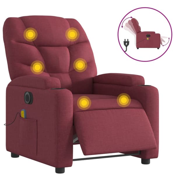 Elektrisk massagefåtölj vinröd tyg