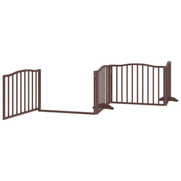 Hundgrind med dörr vikbar 6 paneler brun 480 cm poppel