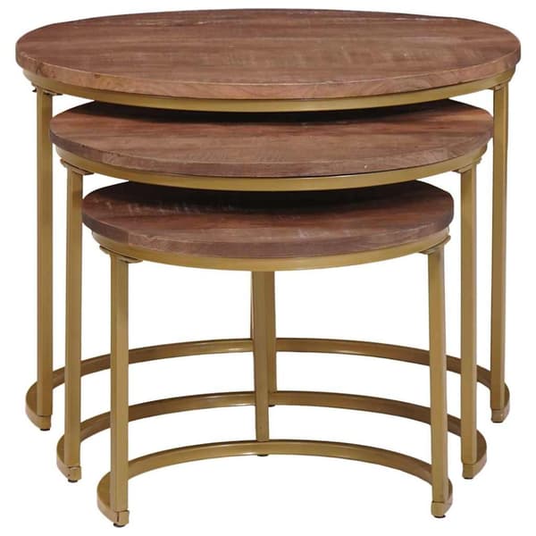 Nesting Kaffe Bord 3 pcs Mörkbrun Massivt Mangoträ och stål