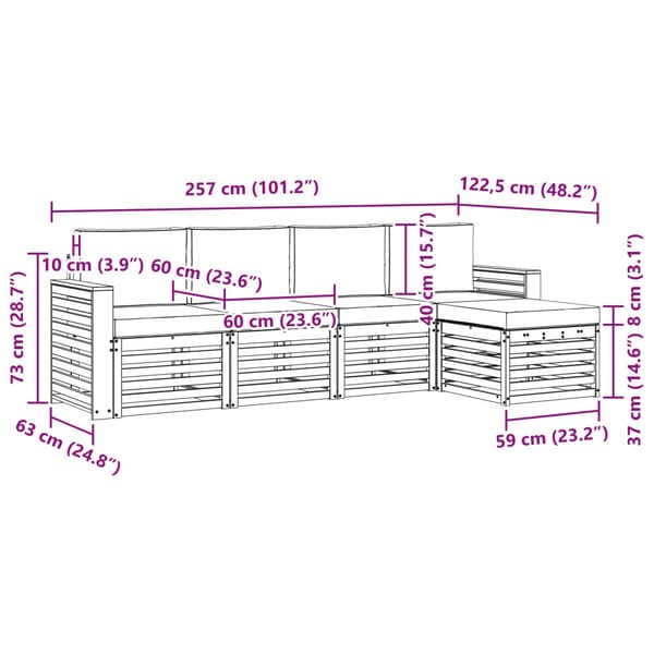Utomhussoffset 5 pcs Vit och Beige 257 x 122,5 x 73 cm