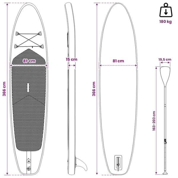 Inflaterbart Stand Up Paddle Board HYDROS 366 x 81 x 15 cm för