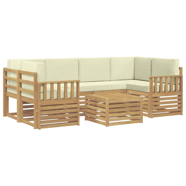 Utomhussoffset med kudde 7 pcs Vit och grädde Polyester
