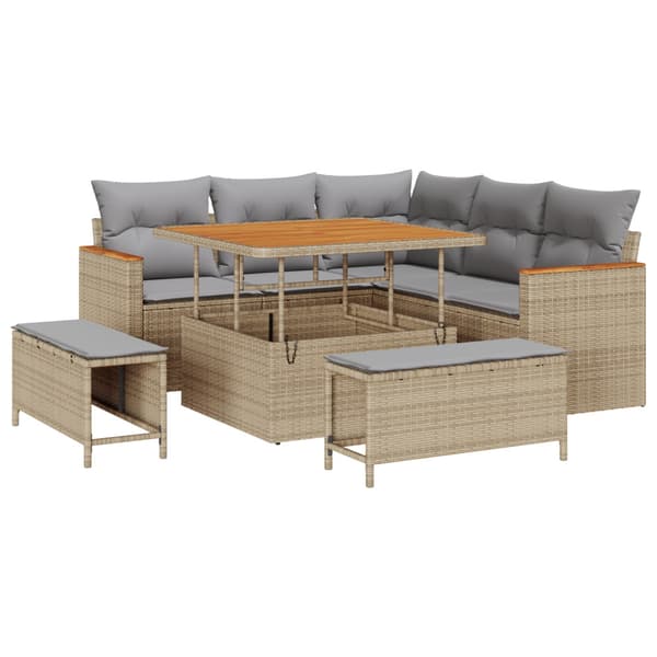 Trädgårdsoffset med kudde 8 pcs Beige Poly rattan