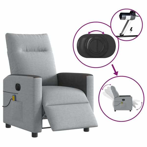 Elektrisk massagefåtölj ljusgrå tyg