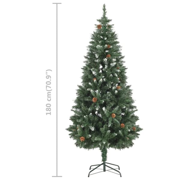 Belyst plastgran med kulor och kottar 180 cm