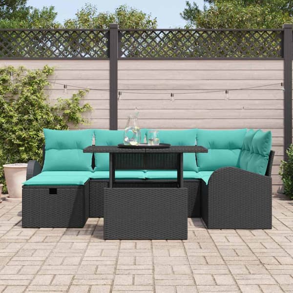 Trädgårdsoffset med kudde med lagring 7 pcs Svart Poly rattan
