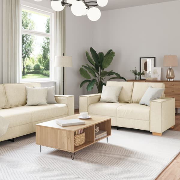 Soffa 2 st Beige Linnenblandad tyg