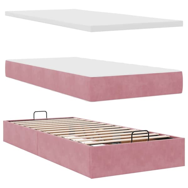 Ottoman sängram med madrass rosa 80x200 cm sammet