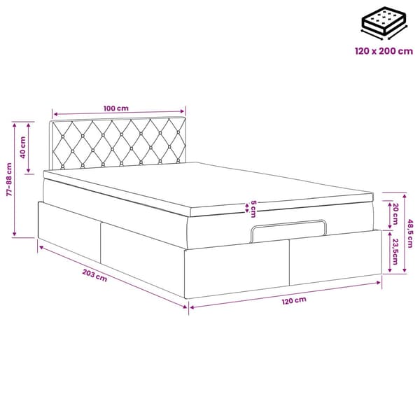 Ottoman säng med madrass Rosa 120 x 200 cm Sammet