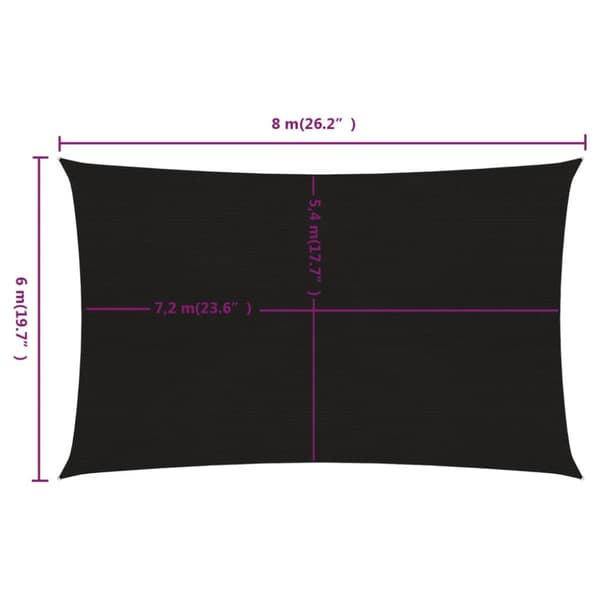 Solsegel 160 g/m² rektangulär svart 6x8 m HDPE