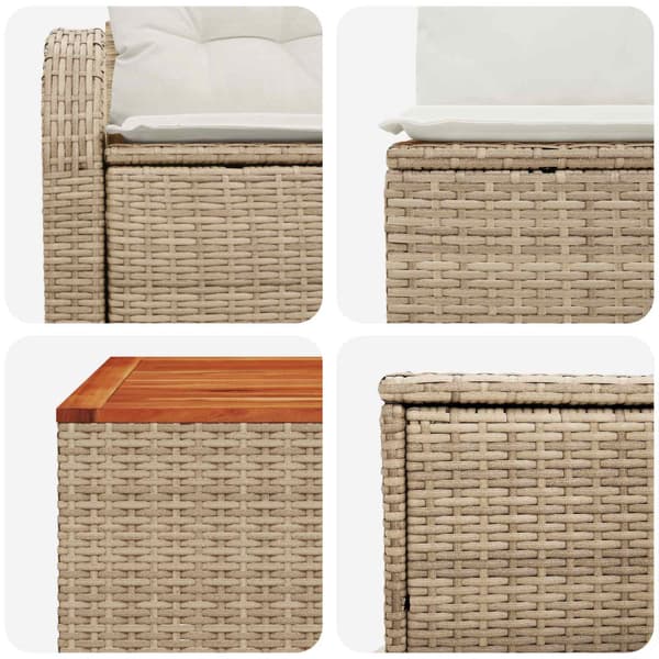 Soffset 6 st Beige och krämvit Poly Rattan och stål