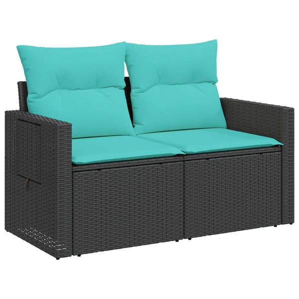 Soffset 7 pcs Svart och blå Poly Rattan och stål