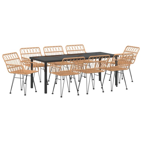 Trädgårdsmöbelset 9 pcs Brun Pulverlackerat stål