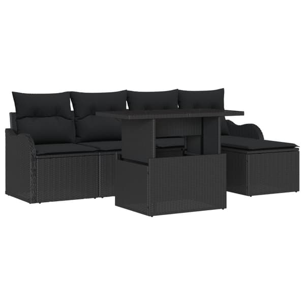 Trädgårdsoffset med kudde 6 pcs Svart Polyrattan