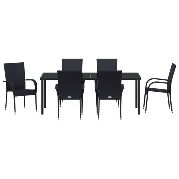 Trädgårdsmöbelset 7 pcs Svart Pulverlackerat stål