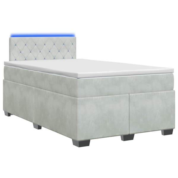 Boxspring säng med madrass och LED Ljusgrå 120 x 190 cm Sammet