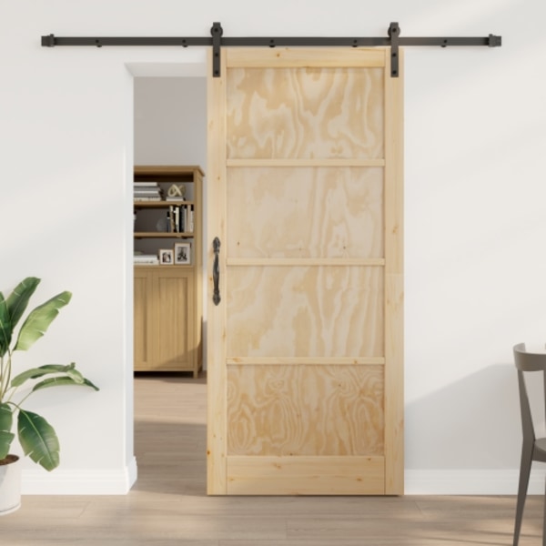 Skjutdörr med Hårdvarusett 93x211 cm Massiv Furu