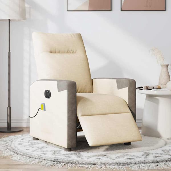 Elektrisk massagefåtölj gräddvit tyg