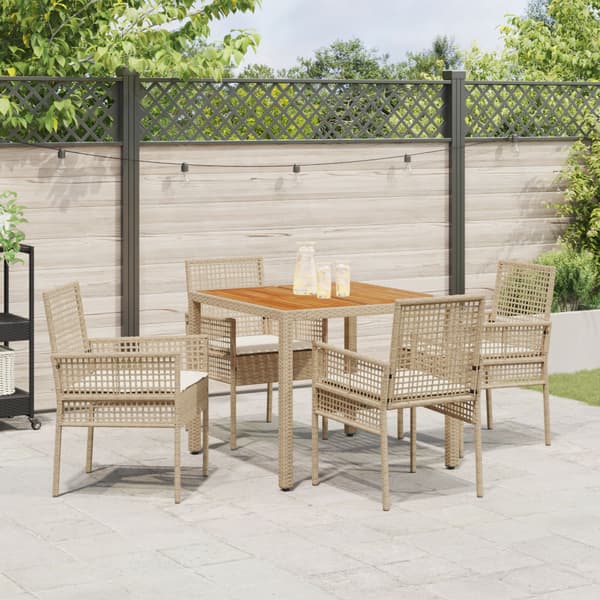 Trädgårdsmöbelset 5 pcs Beige konstrotting