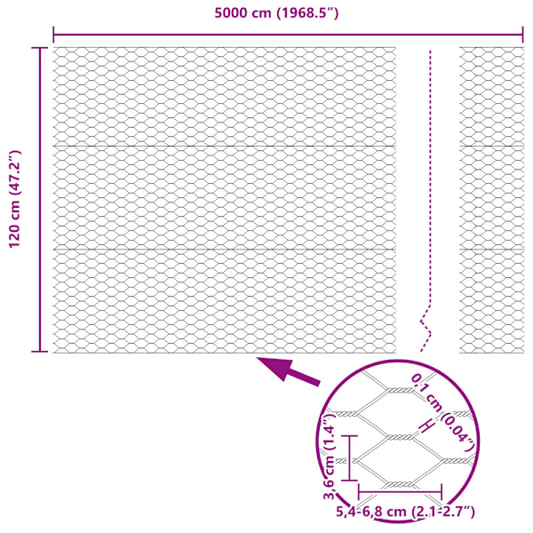 Hexagonstängsel Grå 1,2 x 50 m PVC