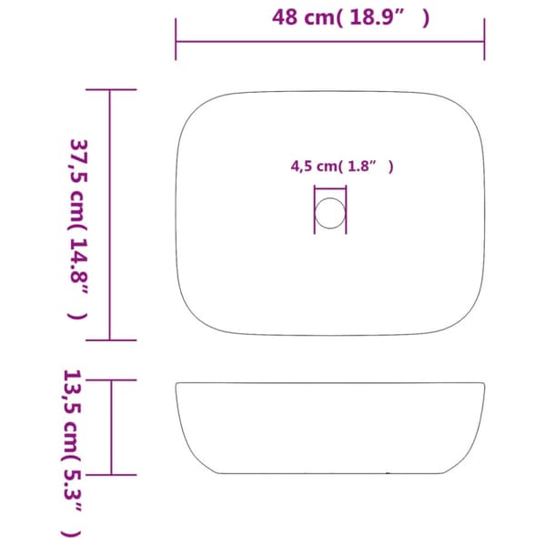 Handfat grå rektangulär 48x37,5x13,5 cm keramik