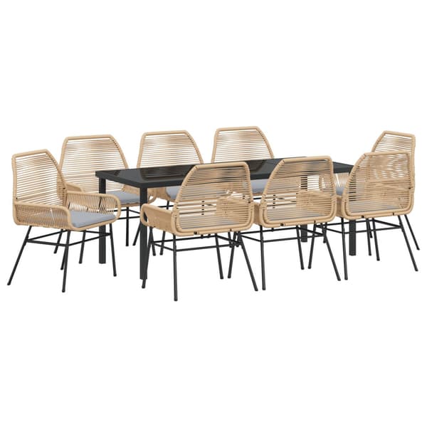 Trädgårdsmöbelset med kudde 9 pcs Brun konstrotting
