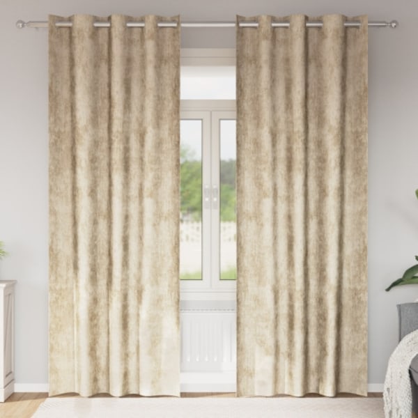 Sammet Gardiner 2 st med Ögonringar Grädde 260x140 cm