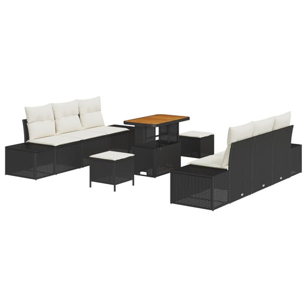 Trädgårdsoffset med kudde med lagring 9 pcs Svart Poly rattan