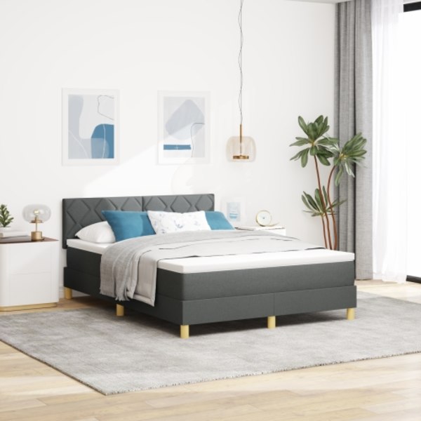 Box spring-säng med madrass & LED Mörkgrå 140x200 cm Tyg