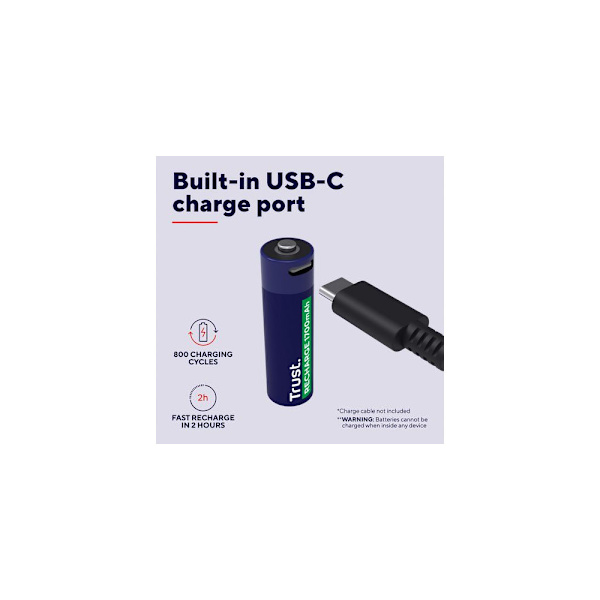 Batteri Laddbar TRUST AA USB-C 2/fp