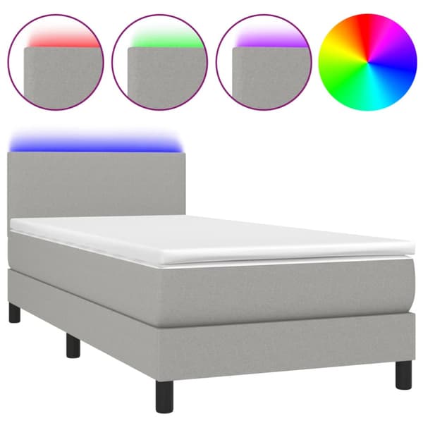 Ramsäng med madrass & LED ljusgrå 90x190 cm tyg