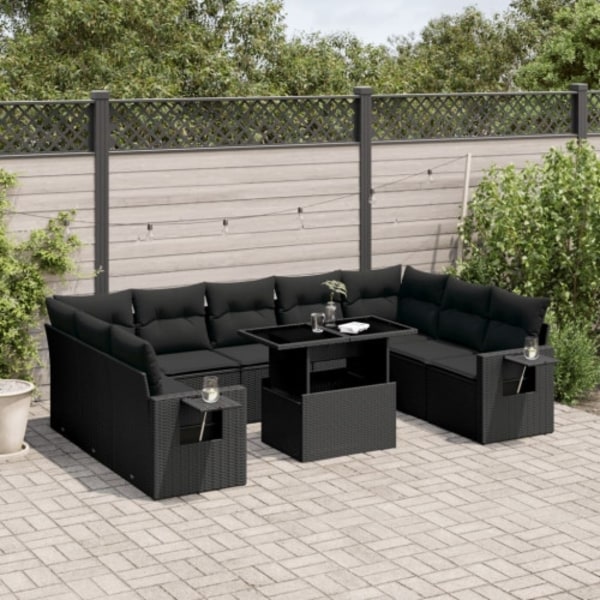Loungegrupp 10 delar med svarta dynor konstrotting