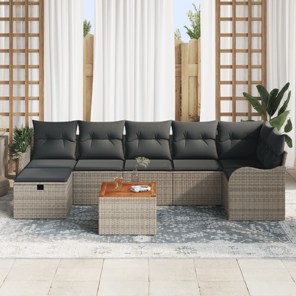 Trädgårdsoffset med kudde med lagring 8 pcs Grå Poly rattan