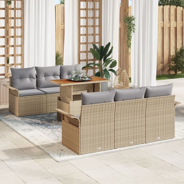 Trädgårdsoffset med kudde 7 pcs beige och ljusgrå