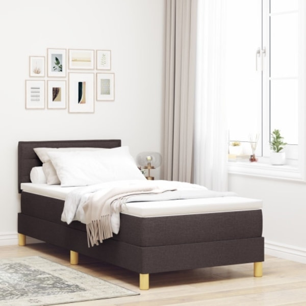 Box Spring Säng med Madrass & LED Mörkbrun 90x190 cm Tyg