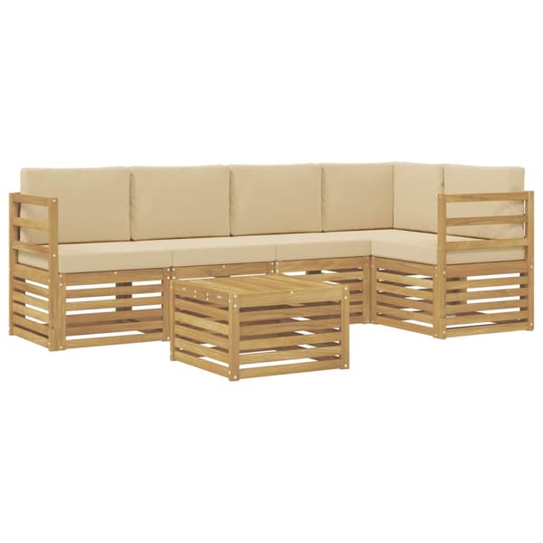 Utomhussoffset 6 pcs Vit och Beige 59 x 59 x 37 cm Polyester