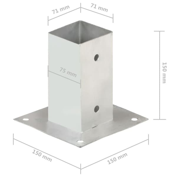 Stolpfot 4 st galvaniserad metall 71 mm