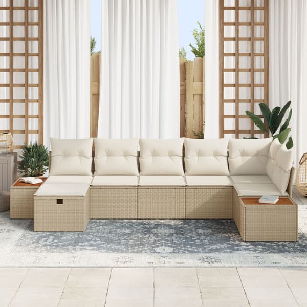 Trädgårdsoffset med kudde 7 pcs Beige konstrotting
