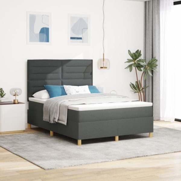Boxspring-säng med madrass mörkgrå 160x200 cm tyg