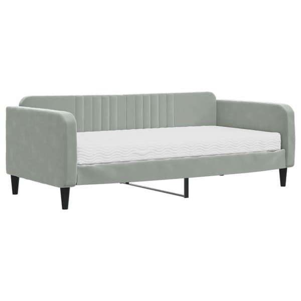 Dagbädd med madrass ljusgrå 90x190 cm sammet