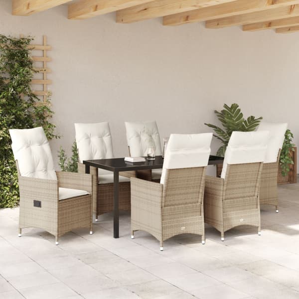 Trädgårdsmöbelset med kudde 7 pcs Beige konstrotting