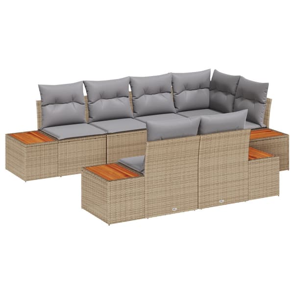 Trädgårdsoffset med kudde 7 pcs Beige konstrotting