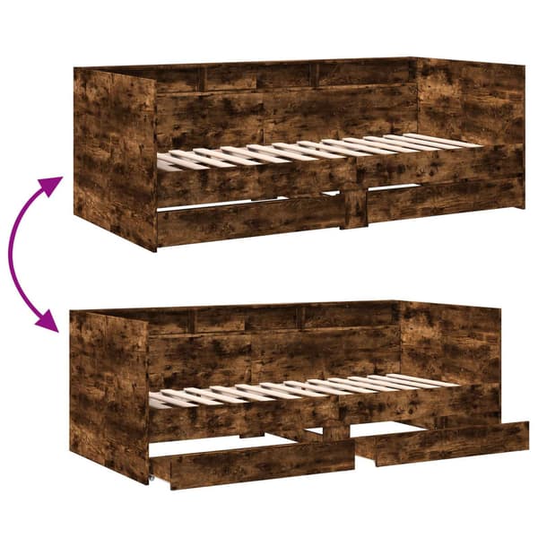 Sängram med förvaring Rökt ek 80 x 200 cm Konstruerat trä