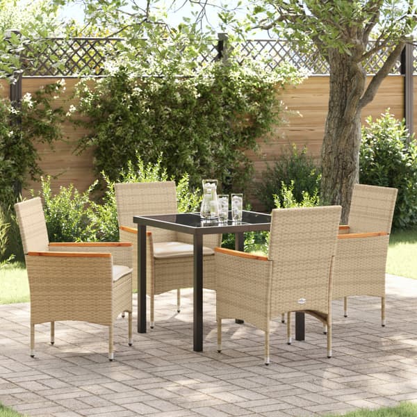Trädgårdsmöbelset med kudde 5 pcs Beige konstrotting