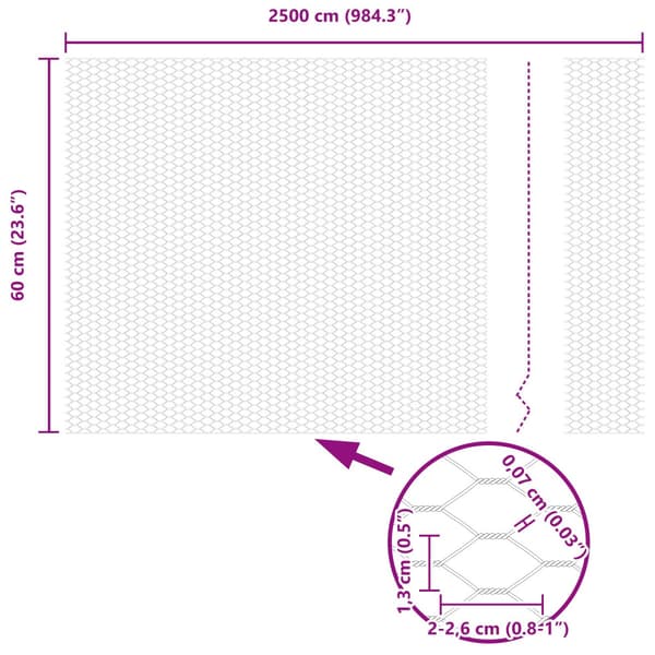 Hexagonstängsel Grå 0,6 x 25 m PVC