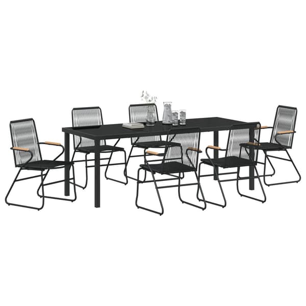 Trädgårdsmöbelset 7 pcs Svart Pulverlackerat stål