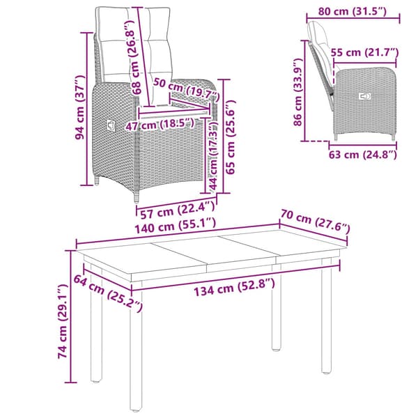Soffbord Set 7 pcs Svart PE rotting och pulverlackerad stål