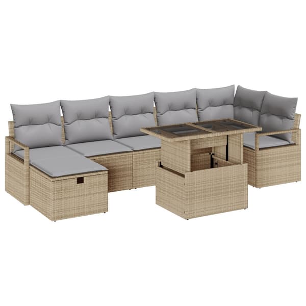 Trädgårdsoffset med kudde med lagring 8 pcs Beige Poly rattan