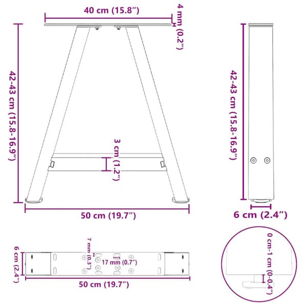 Soffbordsben A-formade 2 st antracit 50x(42-43) cm stål