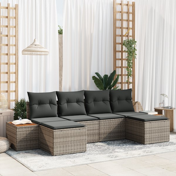Trädgårdsoffset med kudde 6 pcs Grå Poly Rattan